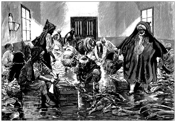 古色古香的图片:突尼斯人在比泽尔特钓鱼图片下载