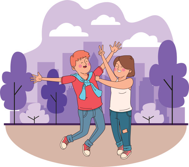 十几岁的朋友们微笑着玩卡通图片下载