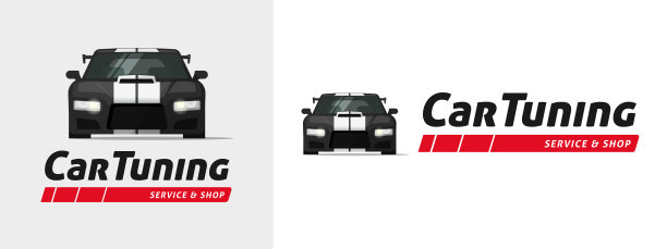 赛车标志向量用于汽车修理厂站场或细节维修及汽车调校服务平面插图，维修标志旗帜用于汽车车库中心标志的现代设计形象图片下载