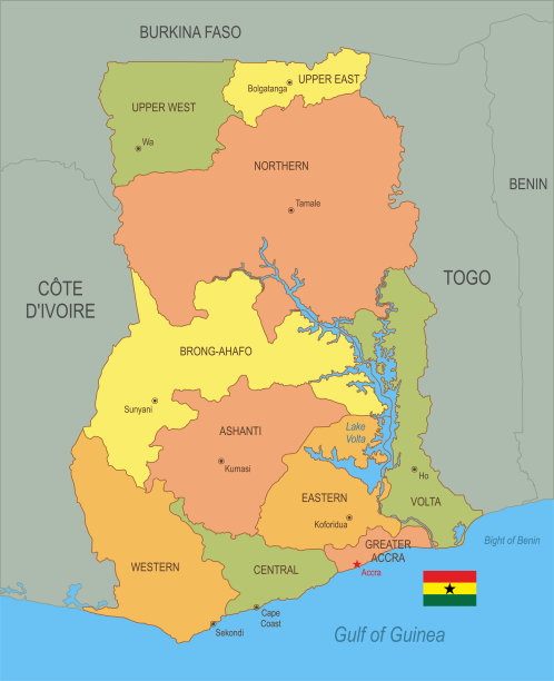 加纳国旗的平面地图图片下载