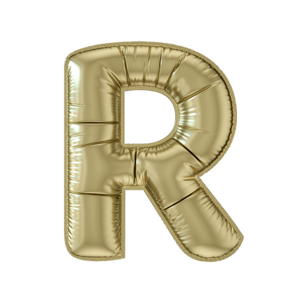 字母R气球金色箔大写在白色背景图片下载
