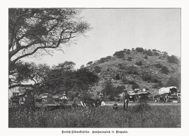 放松的地方在奥卡普卡，纳米比亚，半色调印刷，出版于1899年图片下载