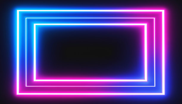 黑色背景上的霓虹灯矩形框架图片下载