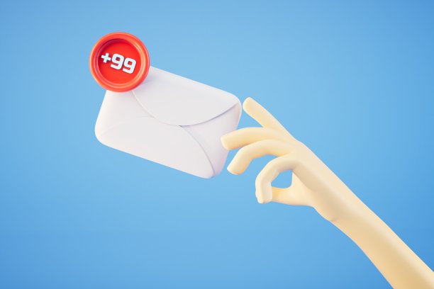 查看未读邮件。手伸向未读邮件的图标。三维渲染图片下载