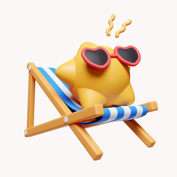 坐在沙滩椅上晒太阳。放松的时间。暑假和假期的概念。图标孤立在白色背景。3d渲染图。剪切路径图片下载