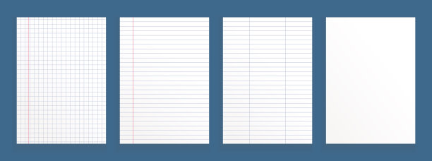一套四份学校论文，数学，文学和绘画的论文，学校工作笔记本论文的现实矢量模板。图片下载