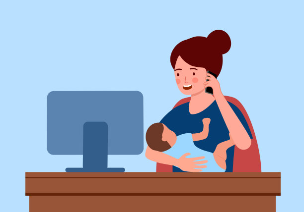 忙碌的妈妈坐在她的孩子一边用电脑工作。单身母亲独自照顾女儿。单亲家庭。图片下载