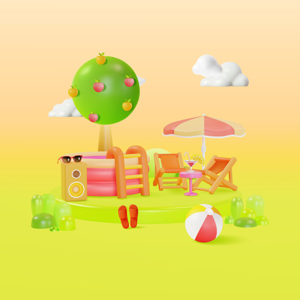 3d泳池橡胶派对概念卡通风格。向量图片下载