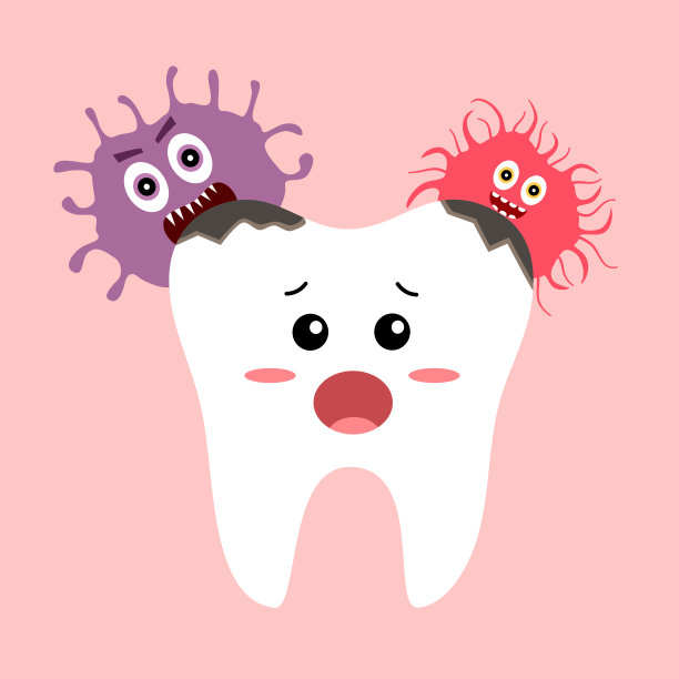 龋齿与细菌卡通平面设计。龋齿问题。图片下载