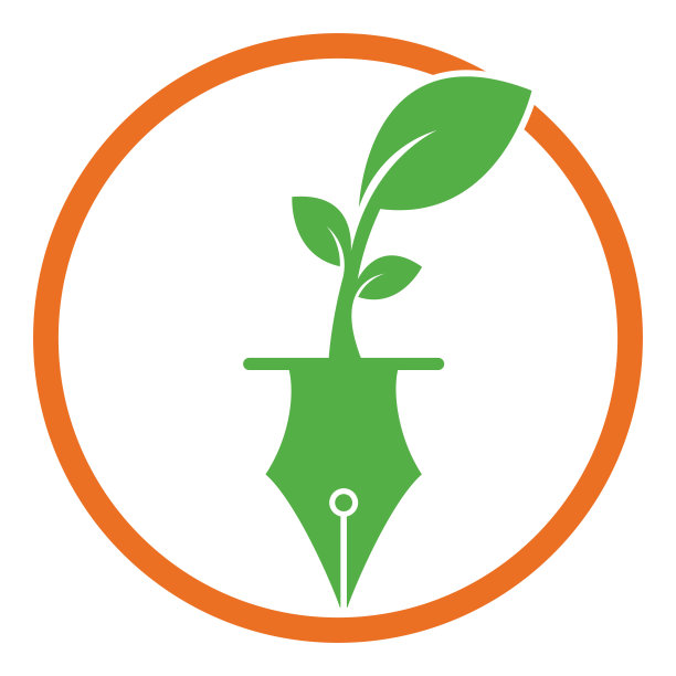 叶子和笔的标志设计。图片下载