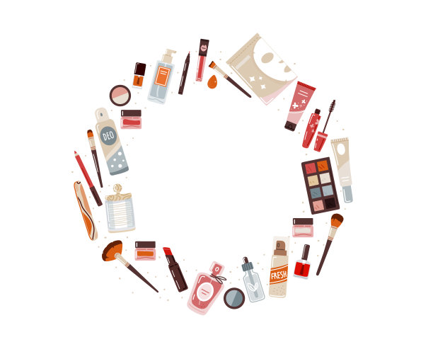 美容、彩妆产品用复制空间以圆形构成。平面向量图片下载