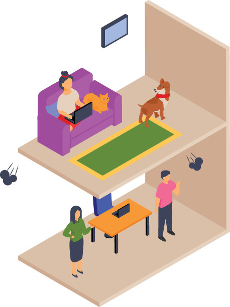 邻居家争吵对等距概念，邻居家庭冲突纠纷矢量图标设计，邻居冲突库存插图，坏邻居符号，侵犯隐私图片下载