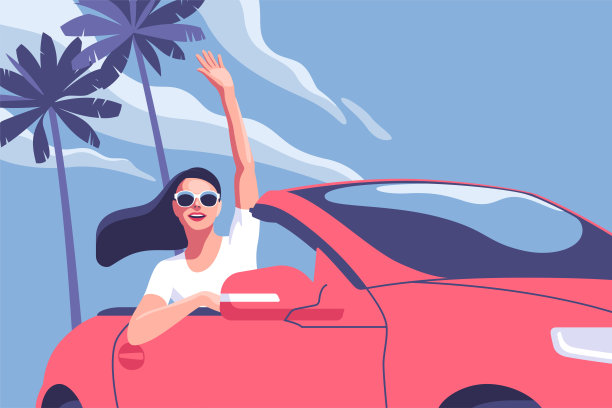 公路旅行汽车假日矢量插画图片下载
