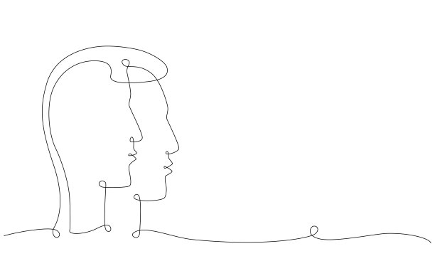 双子座星座单手画延续线条。图片下载