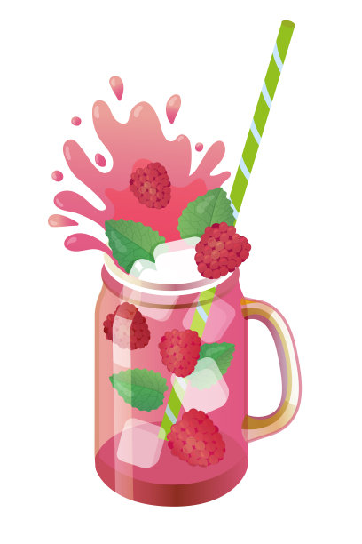 红色鸡尾酒，覆盆子莫吉托加薄荷叶和冰块图片下载