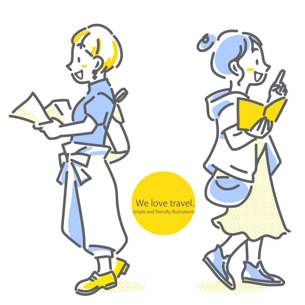 年轻女子享受旅行，勾勒插图图片下载