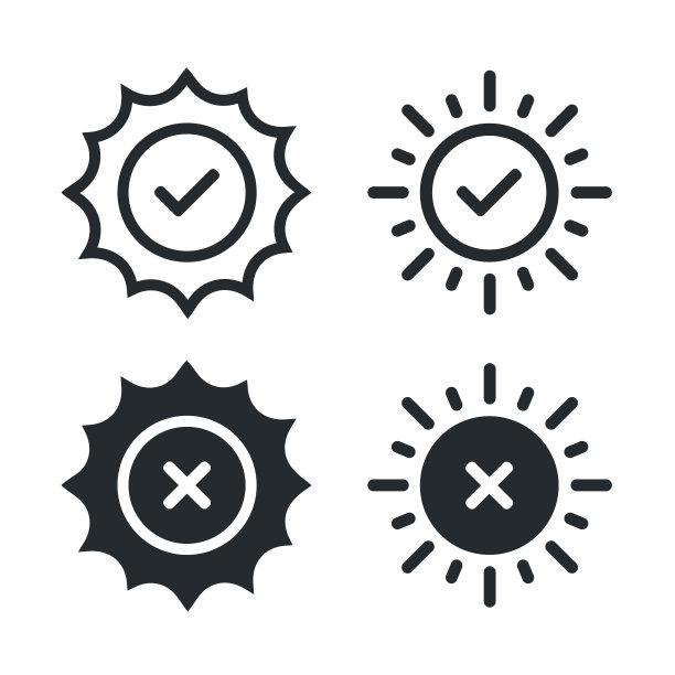 太阳与复选标记图标。说明向量图片下载