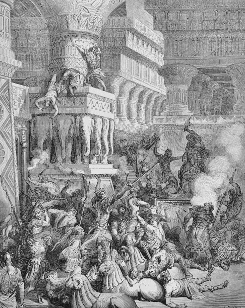 乔纳森摧毁了大衮神庙，这是G. Doreh在1897年出版的《圣经图片》一书中描述的图片下载