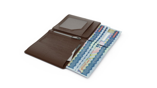 3D渲染缅甸缅元钞票在钱包图片下载