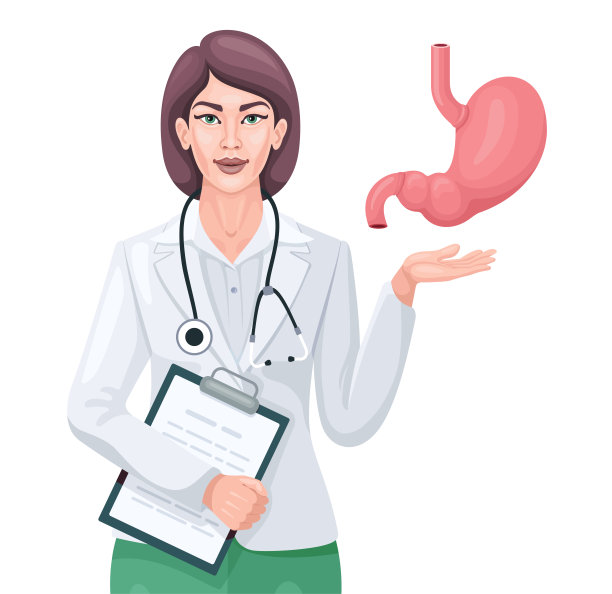 女医生展示人类的胃。图片下载