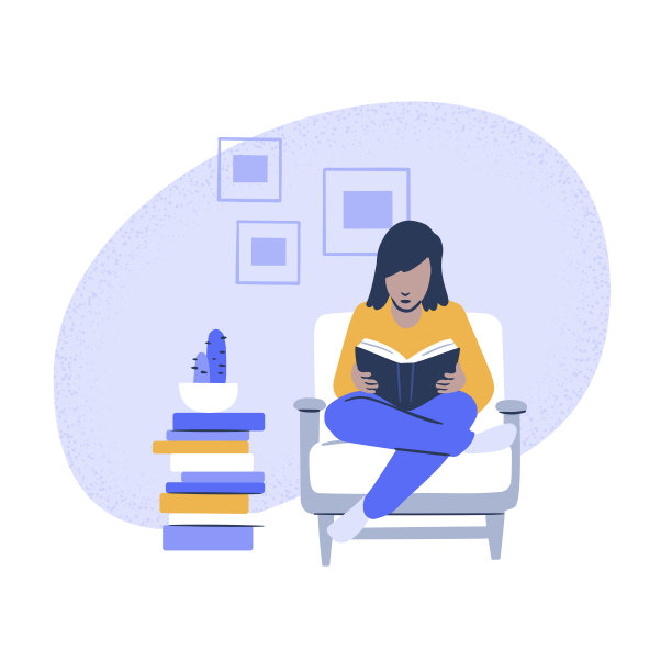 插图的女人阅读在舒适的扶手椅图片下载