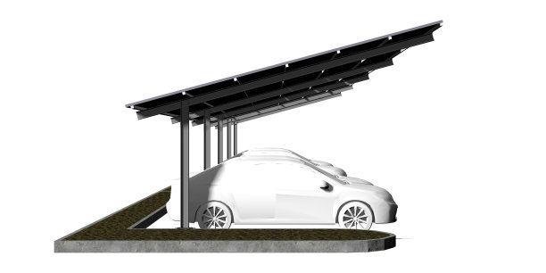 太阳能车棚的3D插图图片下载