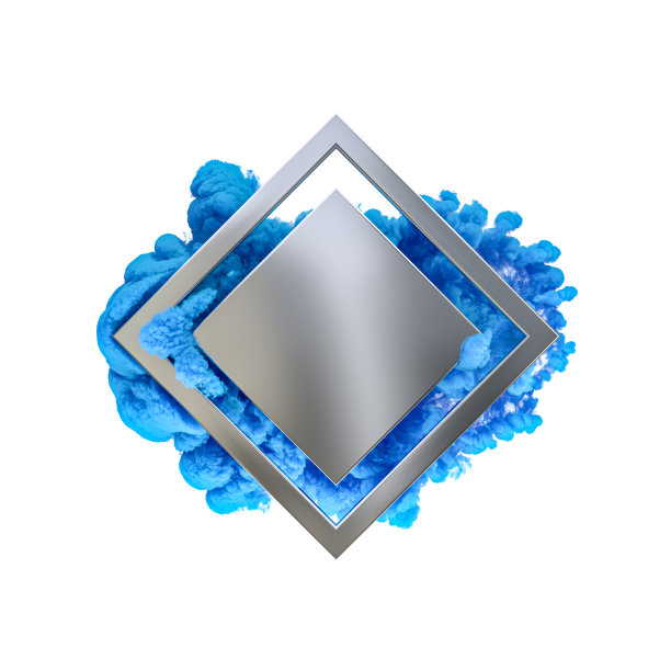 菱形的金属和蓝色的云，孤立在白色上。图片下载