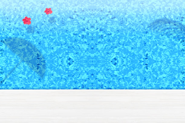 游泳池表面和木甲板上反射出椰子树和沙滩伞的剪影作为背景插图图片下载