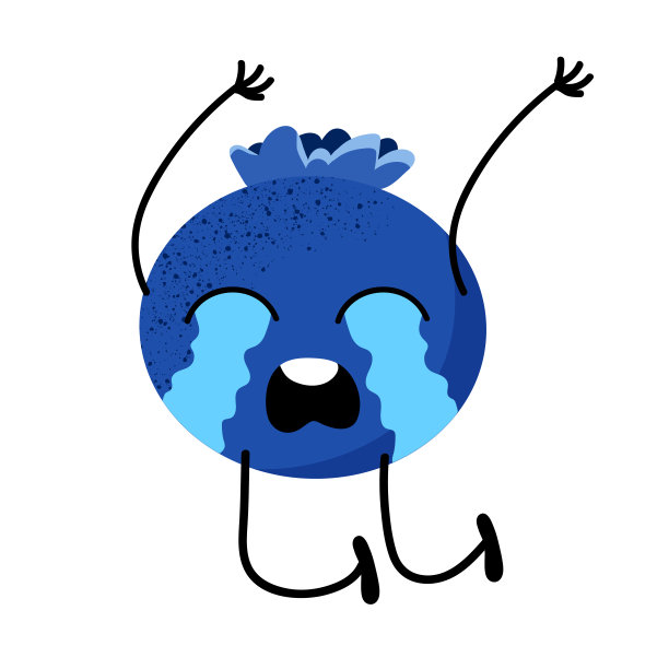 向量蓝莓与情感。水果表情符号。情绪哭泣，悲伤，抽泣。蓝莓哭泣。矢量卡通插图。白色孤立的背景。图片下载