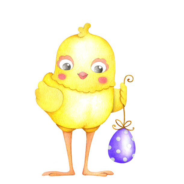 复活节水彩插图卡通黄色小鸡。图片下载