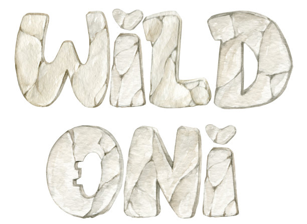 野生oni，文字绘制在水彩。刻字，石材表面纹理。图片下载