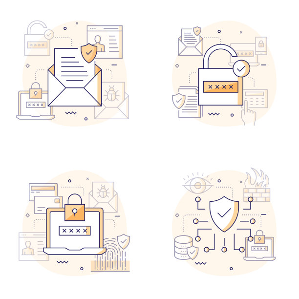 数据安全和网络安全相关的现代线条风格矢量插图图片下载