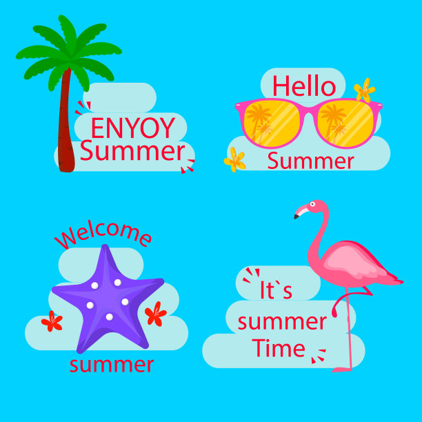 一套可爱的夏季图标明亮的夏季海报图片下载