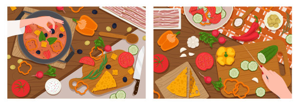 烹饪食物俯视图图片下载