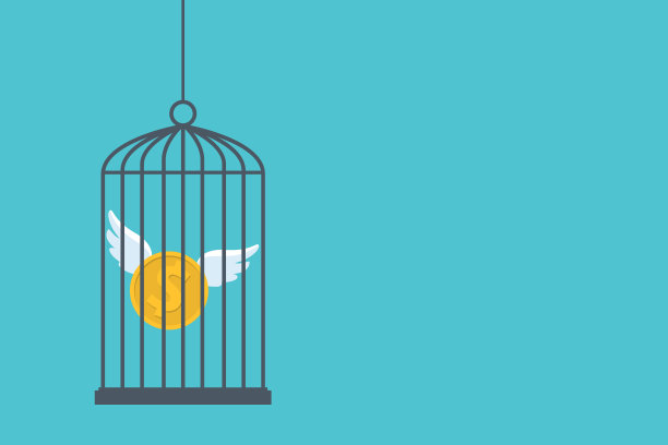 一美元硬币放在一个大鸟笼里。图片下载