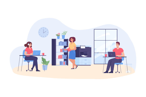 快乐的人在办公室矢量插图工作图片下载