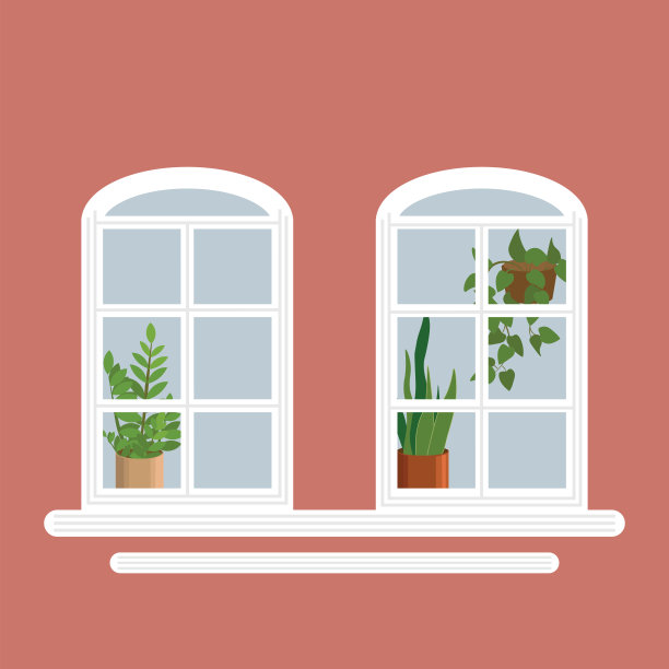 两扇有植物的窗户图片下载