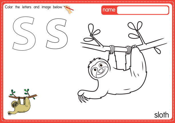 矢量插图的儿童字母着色书页与概述剪贴画，以颜色。字母S代表懒惰。图片下载