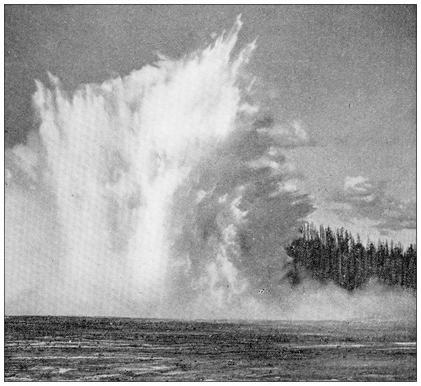 黄石公园的古董旅行照片:精益求精间歇泉图片下载