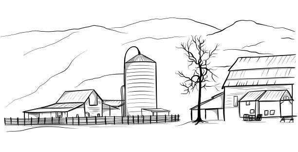 乡村景观与小农场草图图片下载