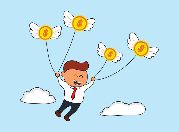 矢量插图的商人与钱鸟飞行图片下载