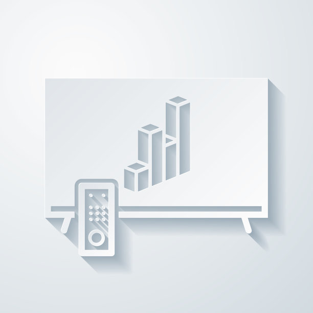 电视与3D图表。空白背景上剪纸效果的图标图片下载