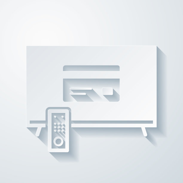 用信用卡看电视。空白背景上剪纸效果的图标图片下载