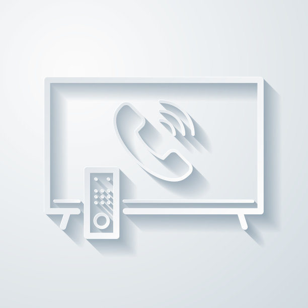 电视与来电。空白背景上剪纸效果的图标图片下载