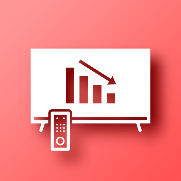 电视上的递减图表。图标在红色背景与阴影图片下载
