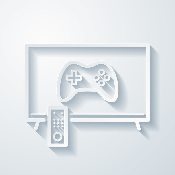 电视上的电子游戏。空白背景上剪纸效果的图标图片下载