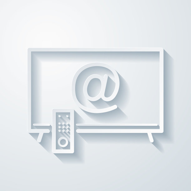 带有At符号的电视。空白背景上剪纸效果的图标图片下载