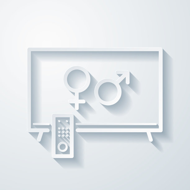 带有性别符号的电视。空白背景上剪纸效果的图标图片下载