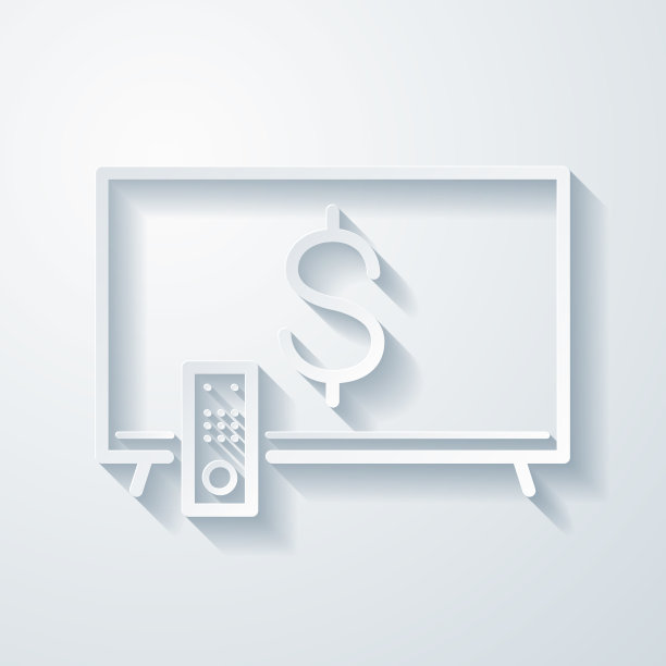 印有美元符号的电视。空白背景上剪纸效果的图标图片下载