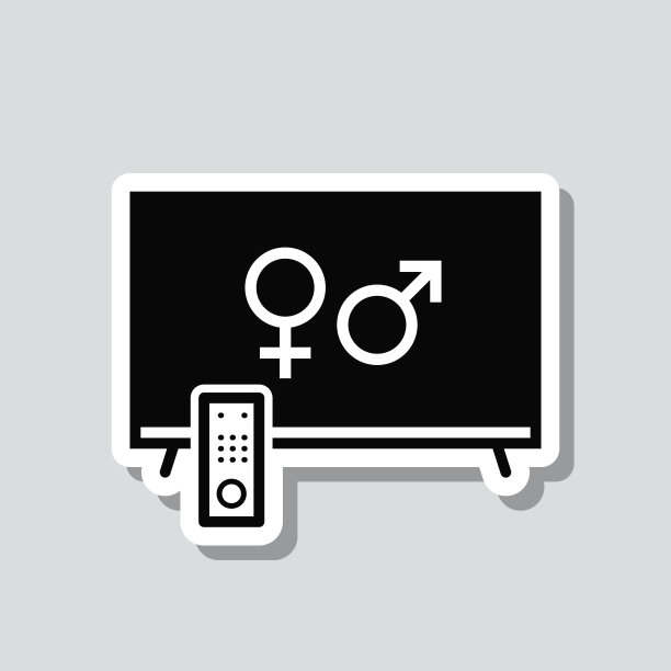 带有性别符号的电视。图标贴纸在灰色背景图片下载
